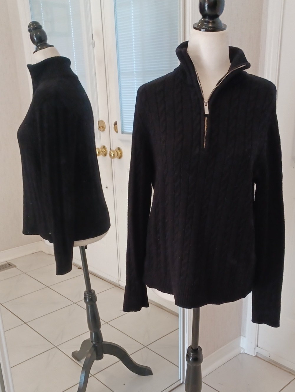 4/$60 Black Cable-Knit Zip-Collar Sweater - Size Medium